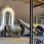 linia suszarnicza, zbiornik zasypowy wilgotnych trocin do suszarni, piec suszarni, bęben suszarniczy, zbiornik zasypowy paliwa do pieca