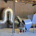 linia suszarnicza, zbiornik zasypowy wilgotnych trocin do suszarni, piec suszarni, bęben suszarniczy, zbiornik zasypowy paliwa do pieca