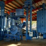 sawdust granulation devices such as bucket and screw feeders, pellet cooler, pellet sifter, buffer tanks, Munchmodel RMP 850 gra