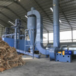 steam extraction system from a rotary dryer for drying sawdust, fan, chimney, cyclone