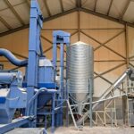 pellet production line, Munch granulator model RMP 520, pellet cooler, pellet silo, machine for packing pellets into small foil bags